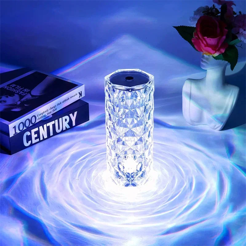 16 Colors LED Rose Light Projector Crystal Table Lamp Home Bar Decoration Touch Recharging Romantic Diamond Atmosphere Light