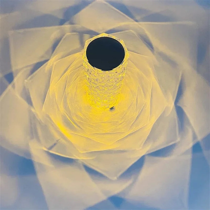 16 Colors LED Rose Light Projector Crystal Table Lamp Home Bar Decoration Touch Recharging Romantic Diamond Atmosphere Light