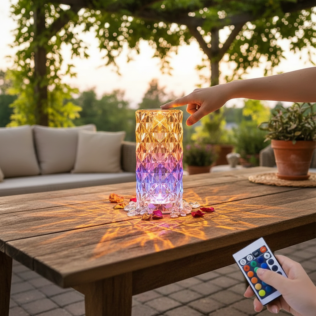 16 Colors LED Rose Light Projector Crystal Table Lamp Home Bar Decoration Touch Recharging Romantic Diamond Atmosphere Light